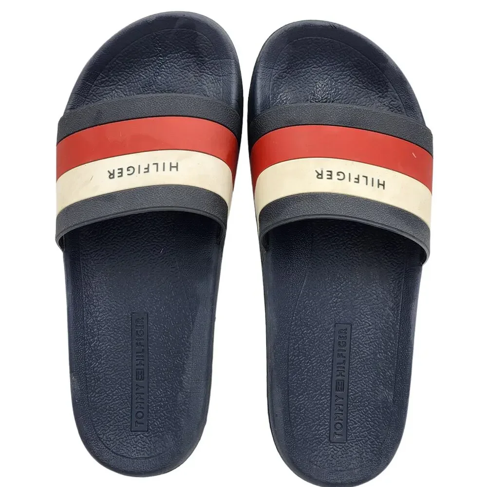Tommy Hilfiger Slide Sandals Mens 8.5 Womens 10 Slip On Summer Preppy 90s Vibe - Picture 1 of 8